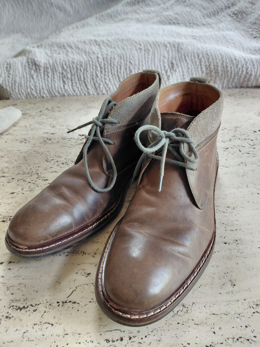 Cole Haan Brown Leather Chukka Boots with Tan Suede Collar